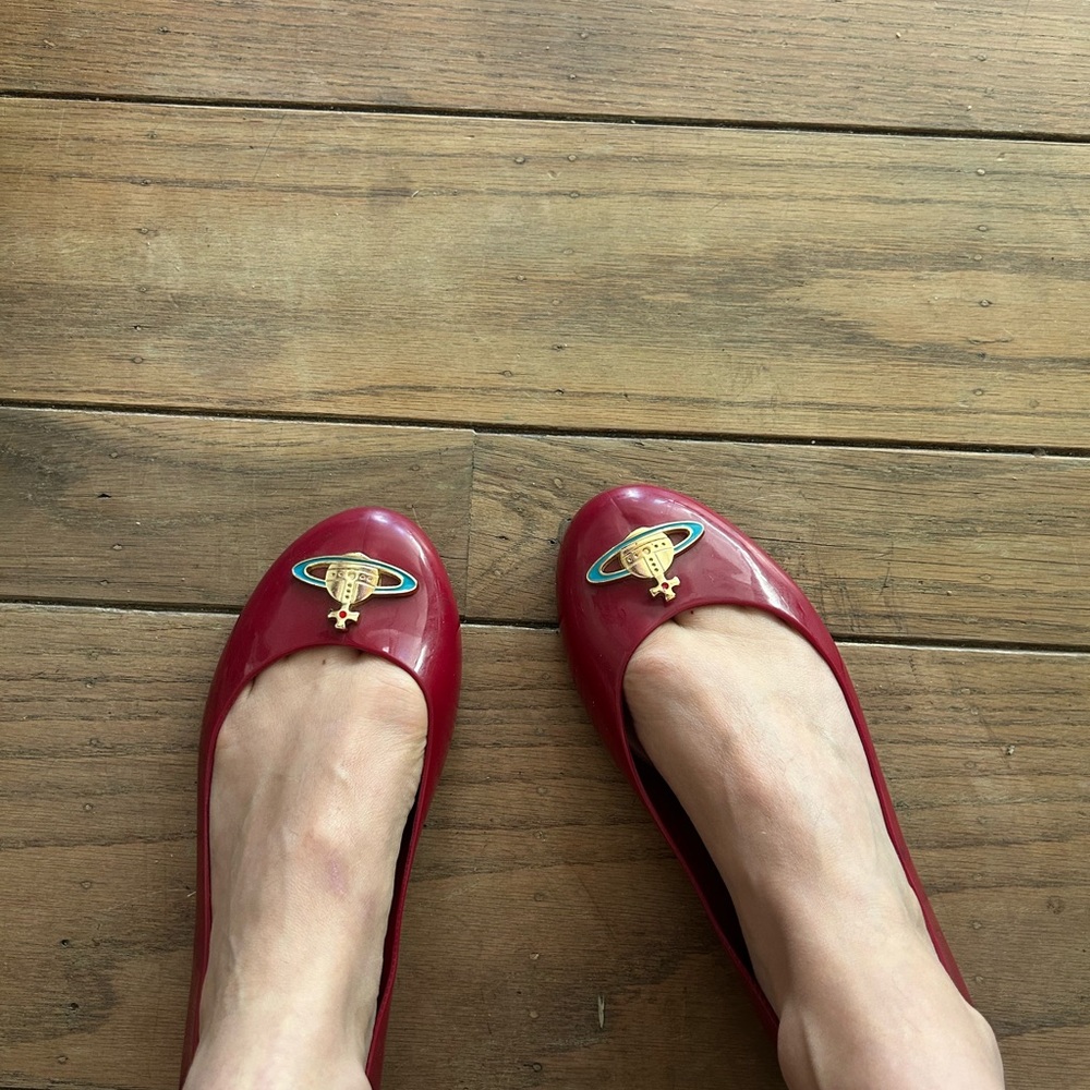 Rare vintage Vivienne Westwood Red Flats with Metallic Embellishments